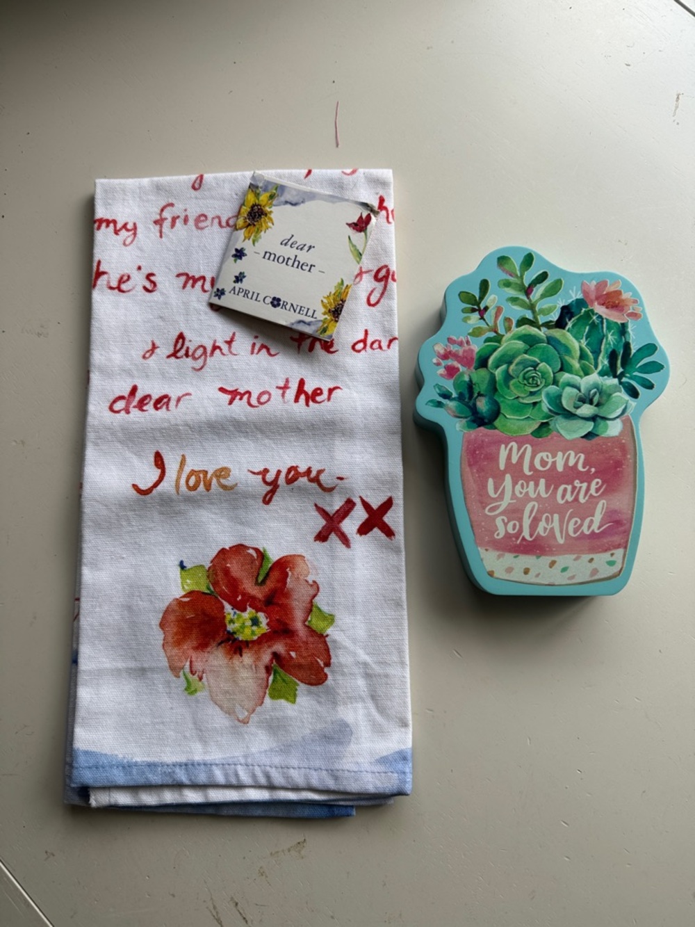 MOTHERS DAY  April Cornell Towel  Handwritten Script & wooden plaque